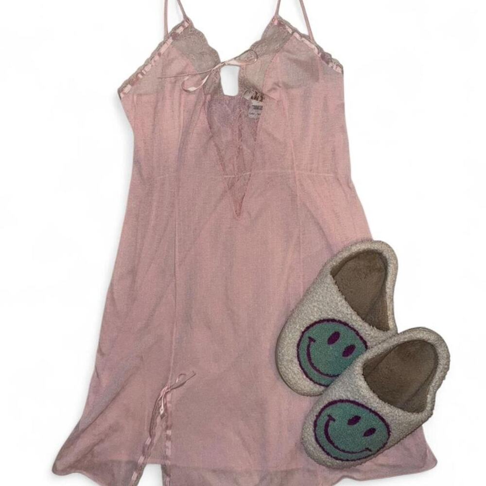 y2k cottagecore coquette Pink lace vintage slip dress